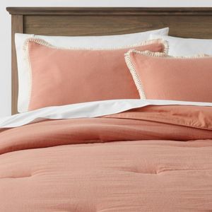 Full/Queen Cotton Tassel Border Comforter & Sham Set Terracotta - Threshold